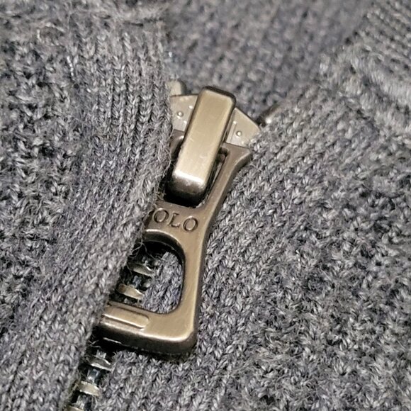 Polo Ralph Lauren Waffle Knit Full Zip Hoodie Lightweight Jacket Dark Grey Pima - Picture 7 of 11